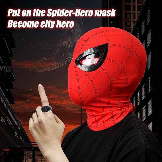 Hyper-realistic spiderman mask with ring remote control