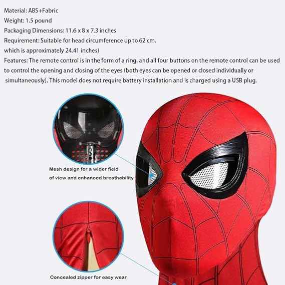 Hyper-realistic spiderman mask with ring remote control